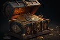 Chest with gold and treasures. Created with generative Ai technology. Royalty Free Stock Photo