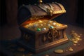 Chest with gold and treasures. Created with generative Ai technology. Royalty Free Stock Photo
