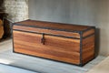 Solid teak chest. Wooden storage chest with lift gas spring Royalty Free Stock Photo