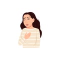 Chest pain icon. Sick woman, difficulty breathing.