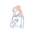 Chest pain line icon. Sick woman has heart attack. Royalty Free Stock Photo