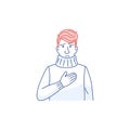 Chest pain symptom line icon. Man has heart attack