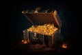 Chest with pirate treasure in cave. Generative AI Royalty Free Stock Photo