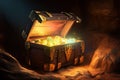 Chest with pirate treasure in cave. Generative AI Royalty Free Stock Photo