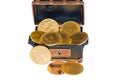 Chest with several gold sovereigns Royalty Free Stock Photo
