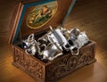 Chest with silver tableware Royalty Free Stock Photo