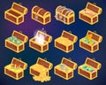 Chest vector treasure box with gold money wealth or wooden pirate chests with golden coins and ancient jewels