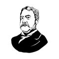 Chester A. Arthur.Vector illustration.Black and white drawing