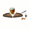 chestnut cake, chestnut and beer on white background-