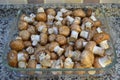 Chestnut mushroom in glass plates Royalty Free Stock Photo