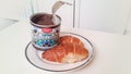 Chestnut Spread and croissant on white plate, product of france