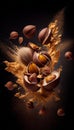 Chestnuts Creatively Falling-Dripping Flying or Splashing On Black Background AI Generative