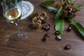 Chestnuts and a glass of white wine Royalty Free Stock Photo