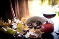 Chestnuts with glass of wine