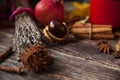 Chestnuts and leaves in autumn on the table Royalty Free Stock Photo