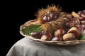 Chestnuts with leaves Royalty Free Stock Photo