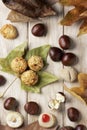 Chestnuts and panellets, typical of Catalonia Royalty Free Stock Photo