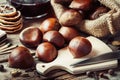 Chestnuts ready to cooking and mulled wine Royalty Free Stock Photo