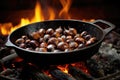 Chestnuts Roasting In Pan Over An Open Fire. Generative AI