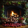 Chestnuts Traditional Open Fire Christmas Background Roasting Roasted Decorations Winter Autumn