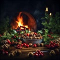 Chestnuts Traditional Open Fire Christmas Background Roasting Roasted Decorations Winter Autumn