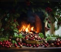 Chestnuts Traditional Open Fire Christmas Background Roasting Roasted Decorations Winter Autumn