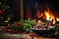 Chestnuts Traditional Open Fire Christmas Background Roasting Roasted Decorations Winter Autumn