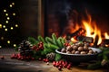 Chestnuts Traditional Open Fire Christmas Background Roasting Roasted Decorations Winter Autumn