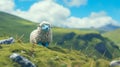 Cheviot Sheep On Grassy Hill: Animated Render In Studio Ghibli Style