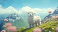 Cheviot Sheep In Pink Field: Rendered In Cinema4d With Studio Ghibli Style