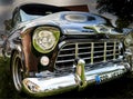 Chevrolet antique car, front view of a 1956 Chevrolet 3200 pick up with mighty chromed bumper at a classic car show Lehnin, Royalty Free Stock Photo