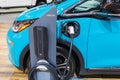 Chevrolet Bolt EV electric car charging on display