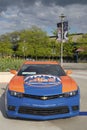 Chevrolet Camaro Mets Special Edition car in the front of the Citi Field, home of major league baseball team the New York Mets