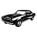 1967 Chevrolet Camaro SS 396 Classic Sport Car, Muscle car, Vintage car, Stencil, Silhouette, Vector Clip Art for tshirt