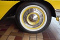 Chevrolet 210: Close-up of the wheel, sedan, year 1956, yellow color, taxi