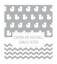 Chevron and baby ducks vector seamless patterns