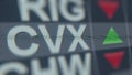 Chevron CVX stock ticker on the screen. Editorial loopable animation