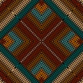 Chevron embroidery colorful vector seamless pattern. Zigzag stitching textured tribal background. Tapestry repeat zig