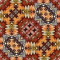 Chevron frame pattern for rug print. Cozy background in autumn colors: sweet caramel and orange. Moroccan fabric. Colorful carpet Royalty Free Stock Photo