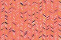 Chevron Herringbone Pattern in Coral Pink, Navy Blue, Mustard Yellow and White