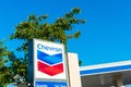 Chevron oil industry company sign at Chevron gas station