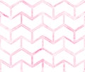 Chevron with pink outline on white background. Watercolor seamless pattern for fabric