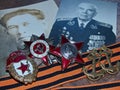 Chevron of a `Seaman`s anchor`, orders of the `Red Star`, `Great patriotic war`, sign of `Guards`on St. George`s ribbon