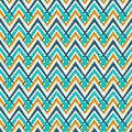 Chevron seamless pattern, geometric 70-s hipster style, triangle shape, zigzag stripes, blue marine orange color palette Royalty Free Stock Photo
