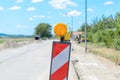 Chevron and warning light for roadworks