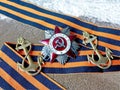 Chevrons of the sailor `Sailor Anchor`, Order `Great Patriotic War` on the St. George ribbon. Award of the marine