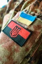 Chevrons on the Ukrainian military pixel uniform.