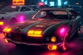 Chevy Muscle Car Cyberpunk illustration portrait image wallpaper scene neon background picture