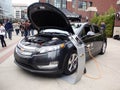 Chevy Volt on display at ballpark with hood open Royalty Free Stock Photo