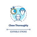 Chew thoroughly concept icon. Conscious nutrition, mindful eating idea thin line illustration. Tasting food essence